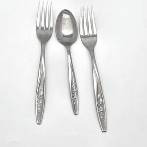 Superior Stainless USA Flatware 3pc Set Silver Floral Vine Forks Spoon Vintage